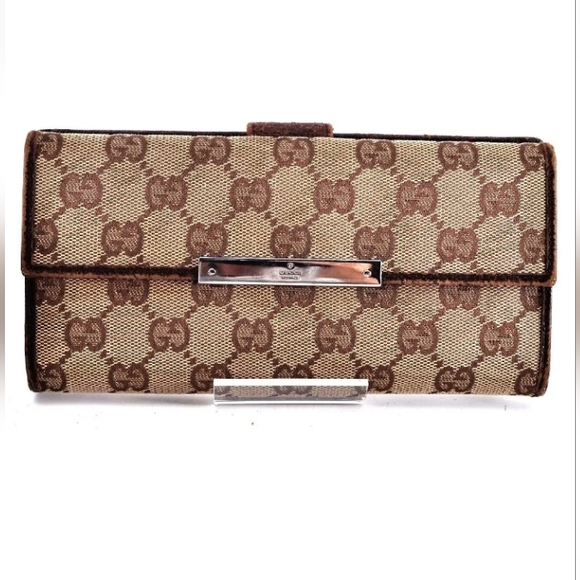 Gucci Handbags - Gucci GG Canvas Logo Plate Long Wallet
